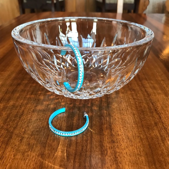 Rhinestone/Baby Blue Hoop Earrings - Picture 4 of 7